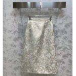 Dior Women CD Mid-Length Flared Skirt White Technical Jacquard Gold-Tone Allover Butterfly Motif - immagine 3