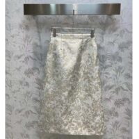 Dior Women CD Mid-Length Flared Skirt White Technical Jacquard Gold-Tone Allover Butterfly Motif (6)