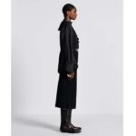 Dior Women CD Mid-Length Straight-Cut Skirt Black Wool Silk Waistband Side Vents - Image 13