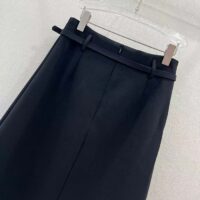 Dior Women CD Mid-Length Straight-Cut Skirt Black Wool Silk Waistband Side Vents (3)