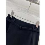 Dior Women CD Mid-Length Straight-Cut Skirt Black Wool Silk Waistband Side Vents - Image 8