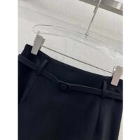 Dior Women CD Mid-Length Straight-Cut Skirt Black Wool Silk Waistband Side Vents (3)
