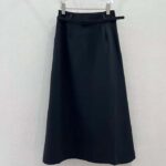 Dior Women CD Mid-Length Straight-Cut Skirt Black Wool Silk Waistband Side Vents - Image 2