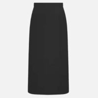 Dior Women CD Mid-Length Straight-Cut Skirt Black Wool Silk Waistband Side Vents