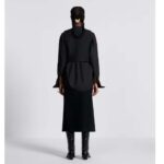 Dior Women CD Mid-Length Straight-Cut Skirt Black Wool Silk Waistband Side Vents - Image 14