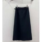 Dior Women CD Mid-Length Straight-Cut Skirt Black Wool Silk Waistband Side Vents - Image 3