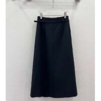 Dior Women CD Mid-Length Straight-Cut Skirt Black Wool Silk Waistband Side Vents (3)