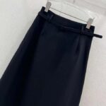 Dior Women CD Mid-Length Straight-Cut Skirt Black Wool Silk Waistband Side Vents - Image 7