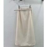 Dior Women CD Mid-Length Straight-Cut Skirt Ecru Wool Silk Waistband Side Vents - immagine 3