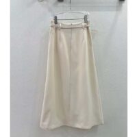 Dior Women CD Mid-Length Straight-Cut Skirt Ecru Wool Silk Waistband Side Vents (5)