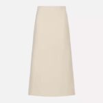 Dior Women CD Mid-Length Straight-Cut Skirt Ecru Wool Silk Waistband Side Vents