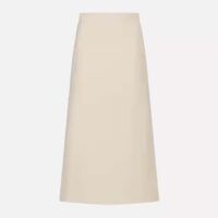 Dior Women CD Mid-Length Straight-Cut Skirt Ecru Wool Silk Waistband Side Vents (5)