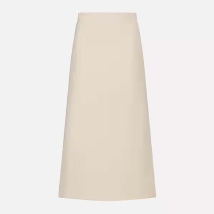 Dior Women CD Mid-Length Straight-Cut Skirt Ecru Wool Silk Waistband Side Vents