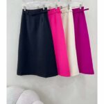 Dior Women CD Mid-Length Straight-Cut Skirt Passion Pink Wool Silk Waistband Side Vents - Image 11