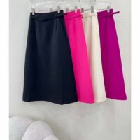 Dior Women CD Mid-Length Straight-Cut Skirt Ecru Wool Silk Waistband Side Vents (5)