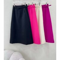 Dior Women CD Mid-Length Straight-Cut Skirt Passion Pink Wool Silk Waistband Side Vents (3)