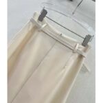 Dior Women CD Mid-Length Straight-Cut Skirt Ecru Wool Silk Waistband Side Vents - immagine 6