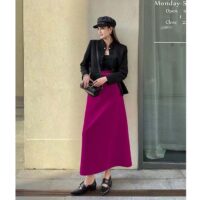 Dior Women CD Mid-Length Straight-Cut Skirt Mulberry Wool Silk Waistband Side Vents (13)