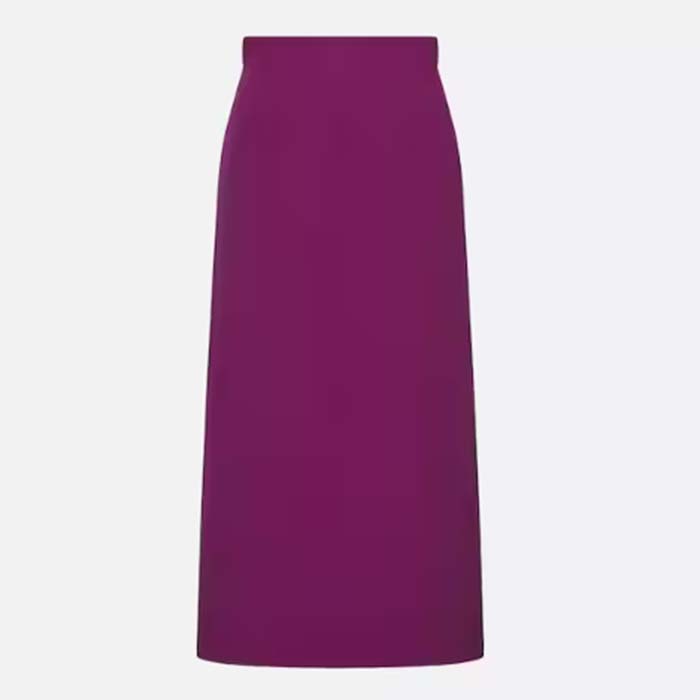 Dior Women CD Mid-Length Straight-Cut Skirt Mulberry Wool Silk Waistband Side Vents