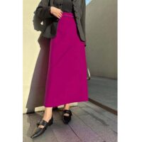 Dior Women CD Mid-Length Straight-Cut Skirt Mulberry Wool Silk Waistband Side Vents (13)