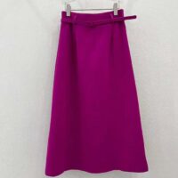 Dior Women CD Mid-Length Straight-Cut Skirt Mulberry Wool Silk Waistband Side Vents (13)