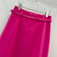Dior Women CD Mid-Length Straight-Cut Skirt Passion Pink Wool Silk Waistband Side Vents (3)
