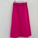 Dior Women CD Mid-Length Straight-Cut Skirt Passion Pink Wool Silk Waistband Side Vents - Image 3
