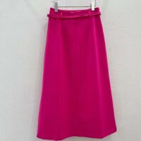 Dior Women CD Mid-Length Straight-Cut Skirt Passion Pink Wool Silk Waistband Side Vents (3)