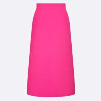 Dior Women CD Mid-Length Straight-Cut Skirt Passion Pink Wool Silk Waistband Side Vents (3)