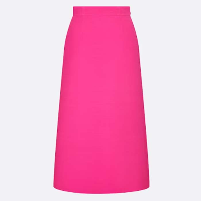 Dior Women CD Mid-Length Straight-Cut Skirt Passion Pink Wool Silk Waistband Side Vents