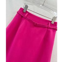 Dior Women CD Mid-Length Straight-Cut Skirt Passion Pink Wool Silk Waistband Side Vents (3)
