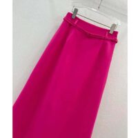 Dior Women CD Mid-Length Straight-Cut Skirt Passion Pink Wool Silk Waistband Side Vents (3)