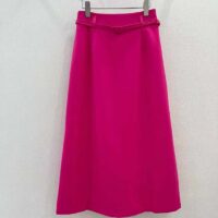 Dior Women CD Mid-Length Straight-Cut Skirt Passion Pink Wool Silk Waistband Side Vents (3)