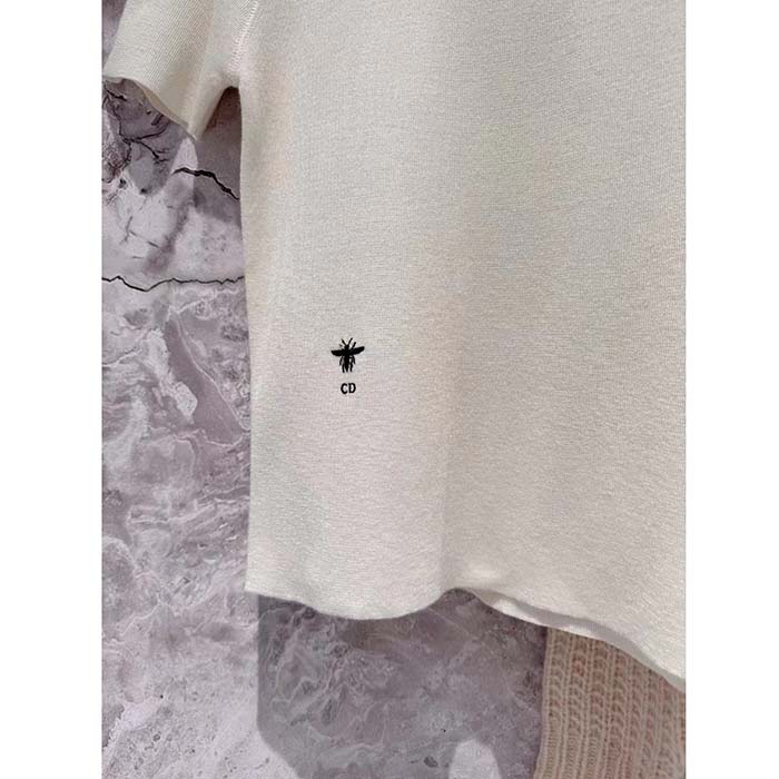 Dior Women CD Short-Sleeved Sweater Ecru Cashmere Silk Knit (3)