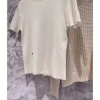 Dior Women CD Short-Sleeved Sweater Ecru Cashmere Silk Knit (2)