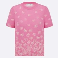 Dior Women CD Short-Sleeved Sweater Pink Wool Cashmere Knit Gradient Butterflies Motif