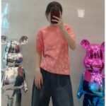 Dior Women CD Short-Sleeved Sweater Pink Wool Cashmere Knit Gradient Butterflies Motif - immagine 12