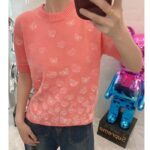 Dior Women CD Short-Sleeved Sweater Pink Wool Cashmere Knit Gradient Butterflies Motif - immagine 13
