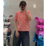 Dior Women CD Short-Sleeved Sweater Pink Wool Cashmere Knit Gradient Butterflies Motif - immagine 14