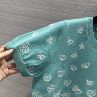 Dior Women CD Short-Sleeved Sweater Sea Green Wool Cashmere Knit Gradient Butterflies (7)