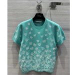 Dior Women CD Short-Sleeved Sweater Sea Green Wool Cashmere Knit Gradient Butterflies – Bild 2