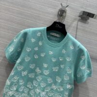 Dior Women CD Short-Sleeved Sweater Sea Green Wool Cashmere Knit Gradient Butterflies (7)