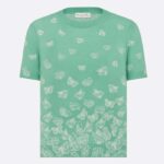 Dior Damen CD Kurzarmpullover Seegrün Wolle Kaschmir Strick Farbverlauf Schmetterlinge