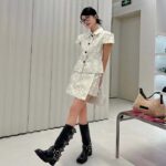 Dior Women CD Skort White Technical Fabric Gold-Tone Allover Butterfly Motif – Image 14