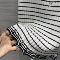 Dior Women CD Twin Set Knitwear Sweater Vest White Black Linen Cashmere Silk Ribbed Knit (9)