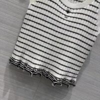 Dior Women CD Twin Set Knitwear Sweater Vest White Black Linen Cashmere Silk Ribbed Knit (9)