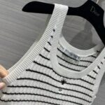 Dior Women CD Twin Set Knitwear Sweater Vest White Black Linen Cashmere Silk Ribbed Knit - Image 7