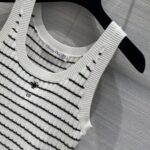 Dior Women CD Twin Set Knitwear Sweater Vest White Black Linen Cashmere Silk Ribbed Knit - Image 6