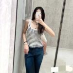 Dior Women CD Twin Set Knitwear Sweater Vest White Black Linen Cashmere Silk Ribbed Knit - Image 11