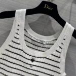 Dior Women CD Twin Set Knitwear Sweater Vest White Black Linen Cashmere Silk Ribbed Knit - Image 4